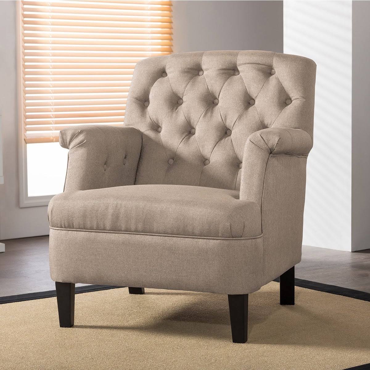 Beige Fabric Upholstered Button-Tufted Armchair O550844