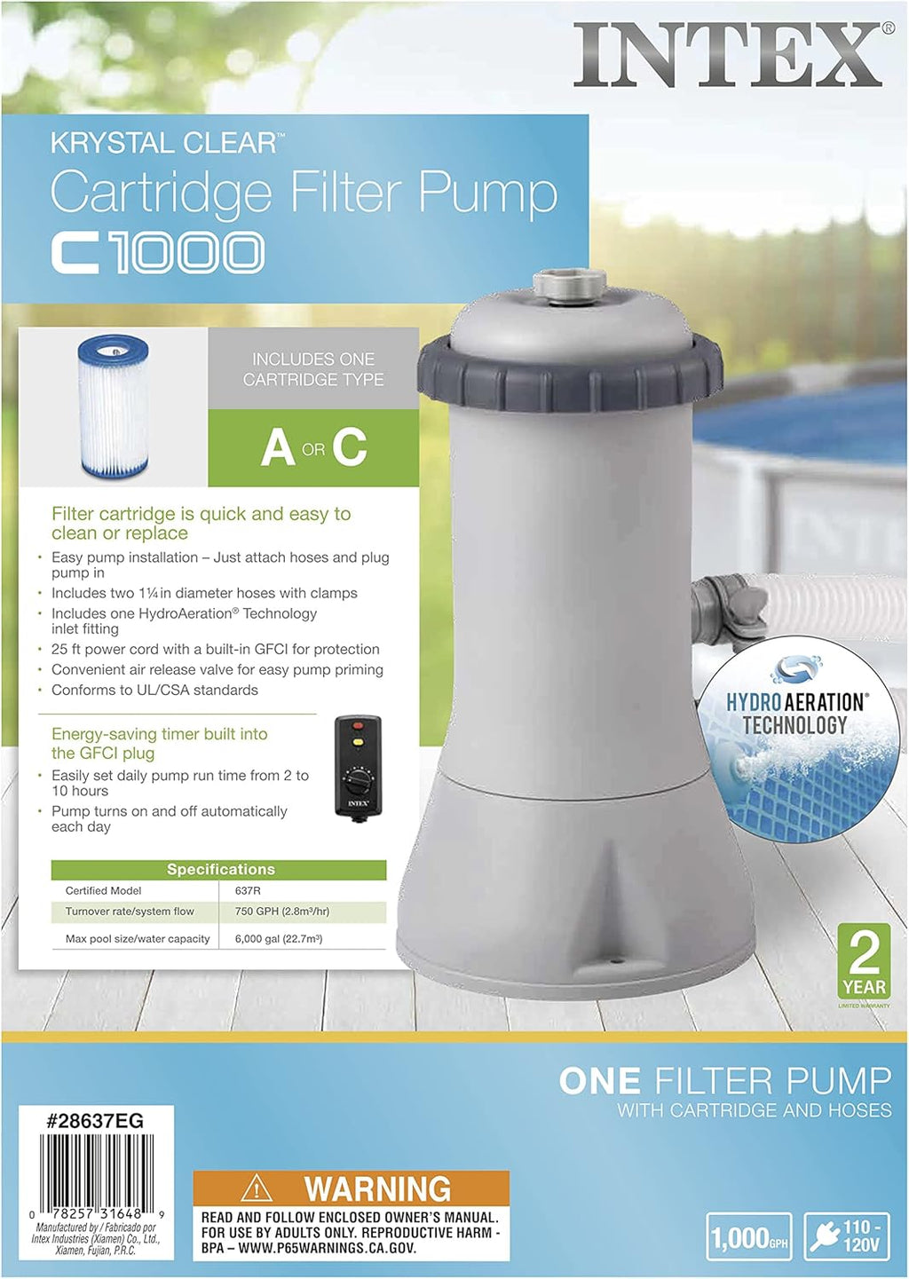 Cartridge Filter Pump for Above Ground Pools, 1000 GPH, Pack of 2 J6033