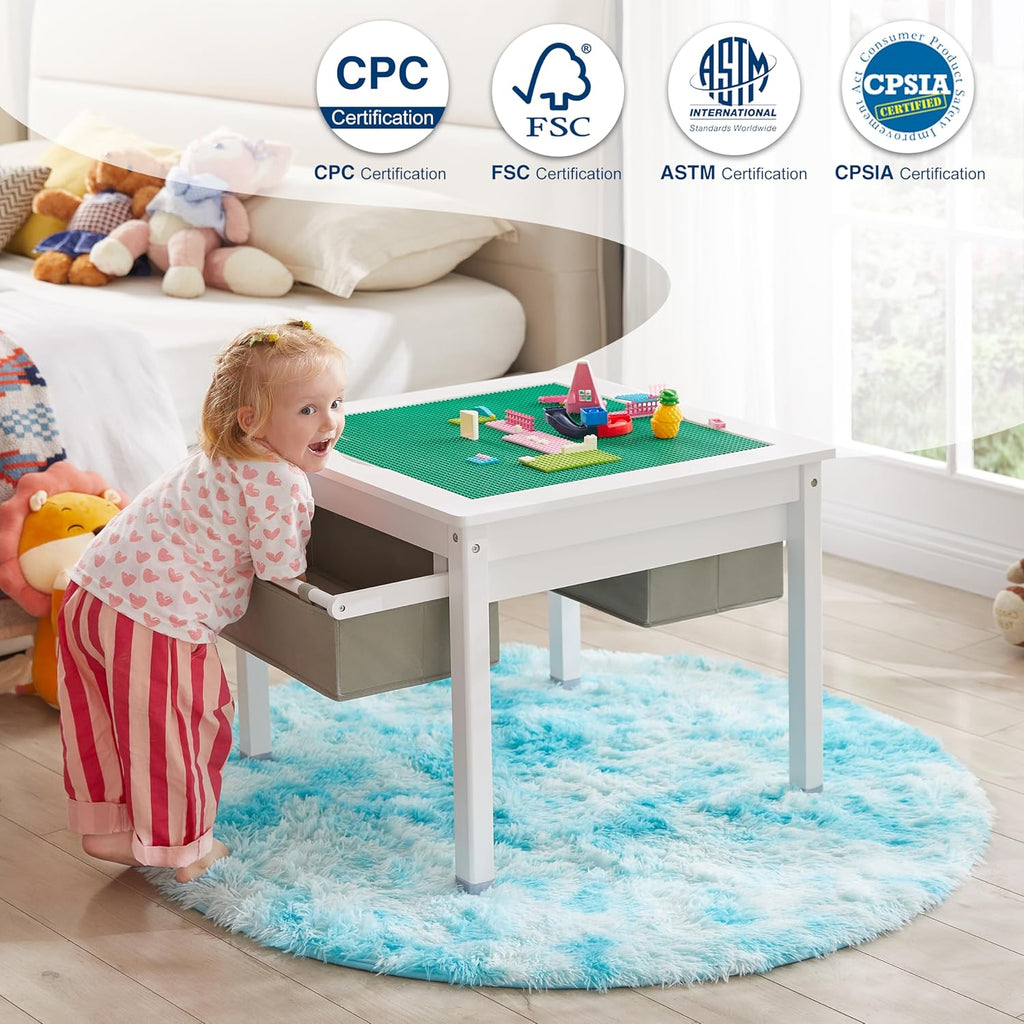White Wooden Kids Table with Storage Drawers N142
