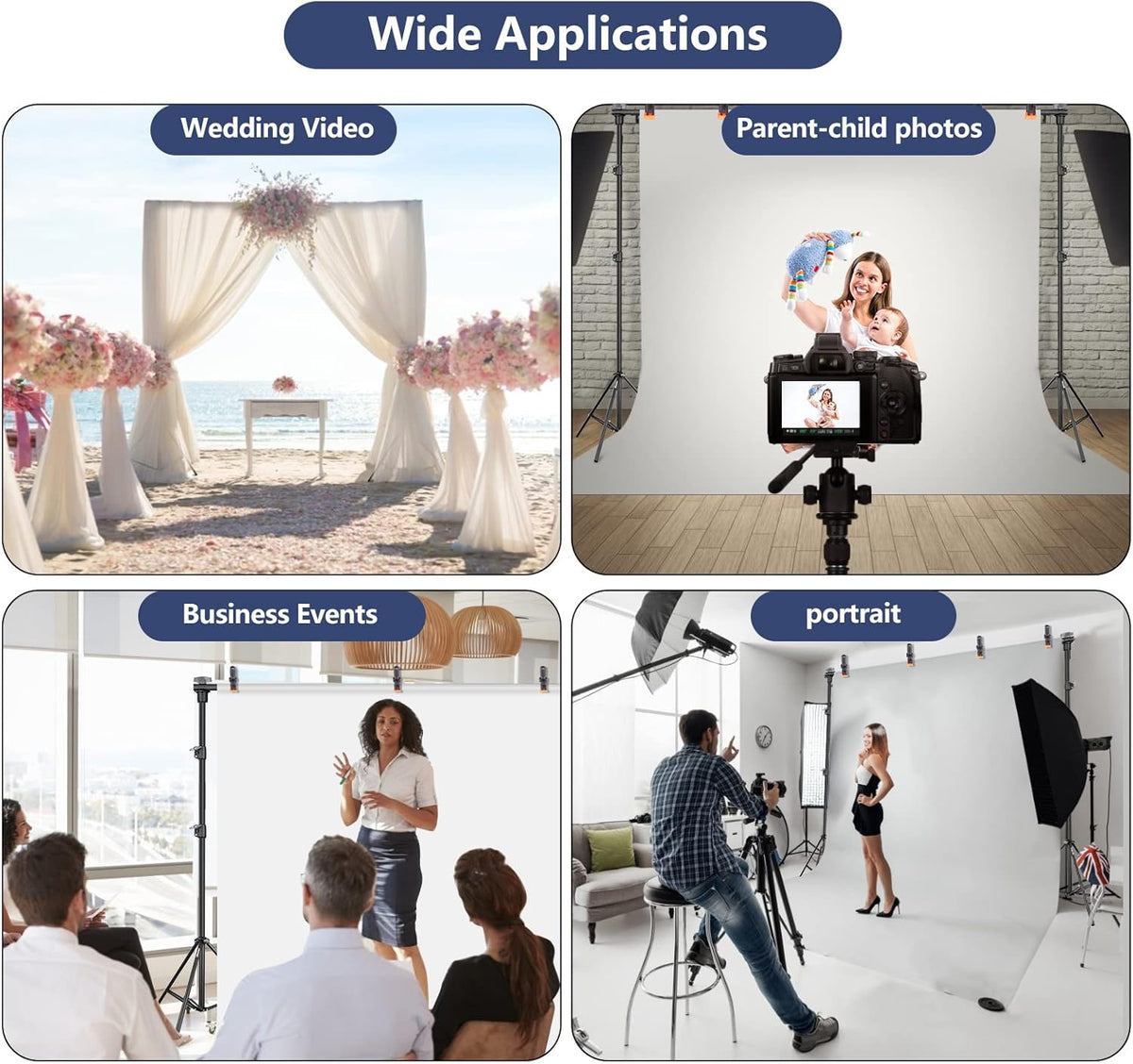 Photo Backdrop Stand System Kit, 7 x 10 ft Adjustable with Clamps, Crossbars, Sandbags, Carrying Bag A95204