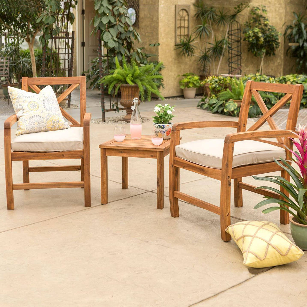 Brown Acacia Wood Patio Chairs with Side Table H3605