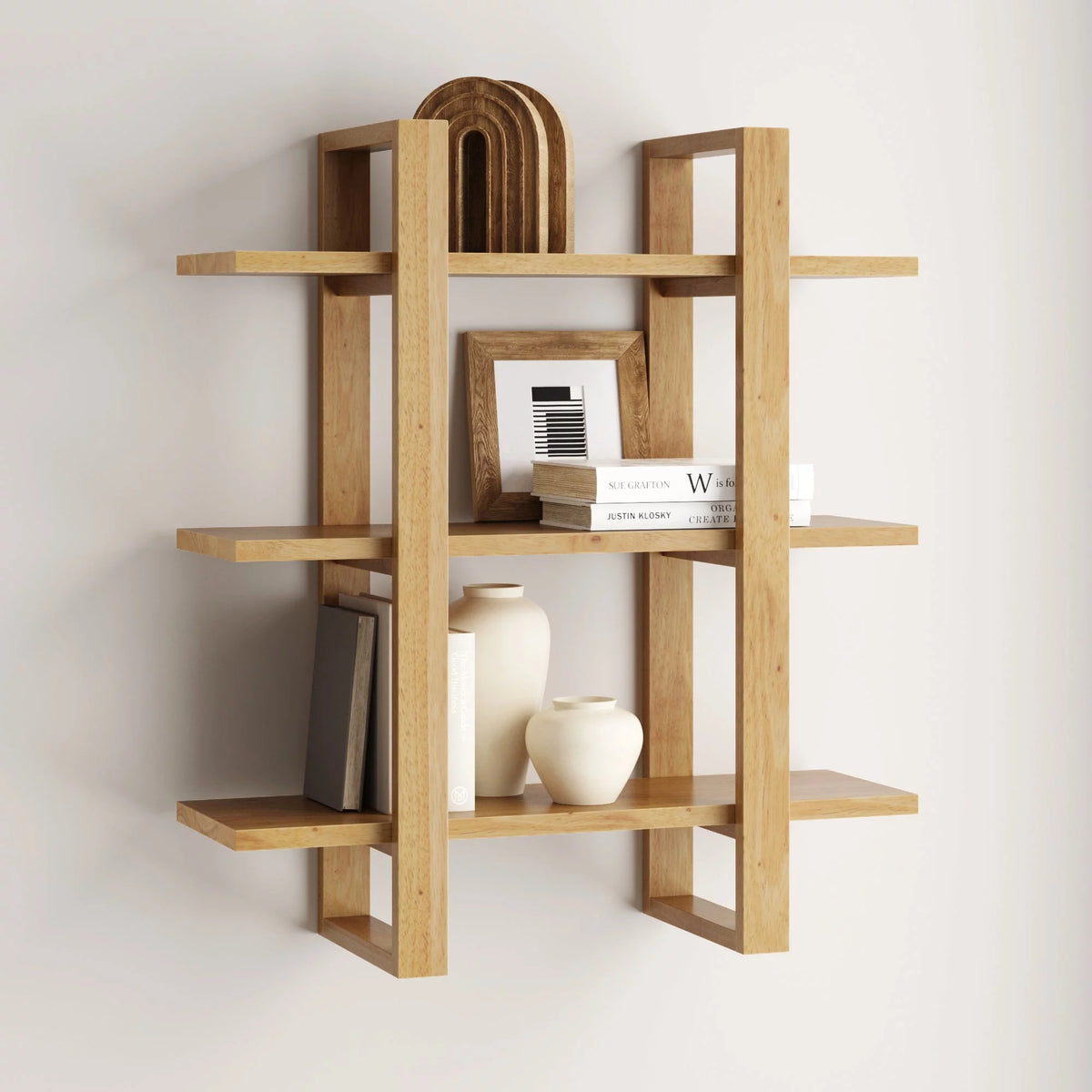 3-Tier Solid Wood Wall Book Shelves H75120