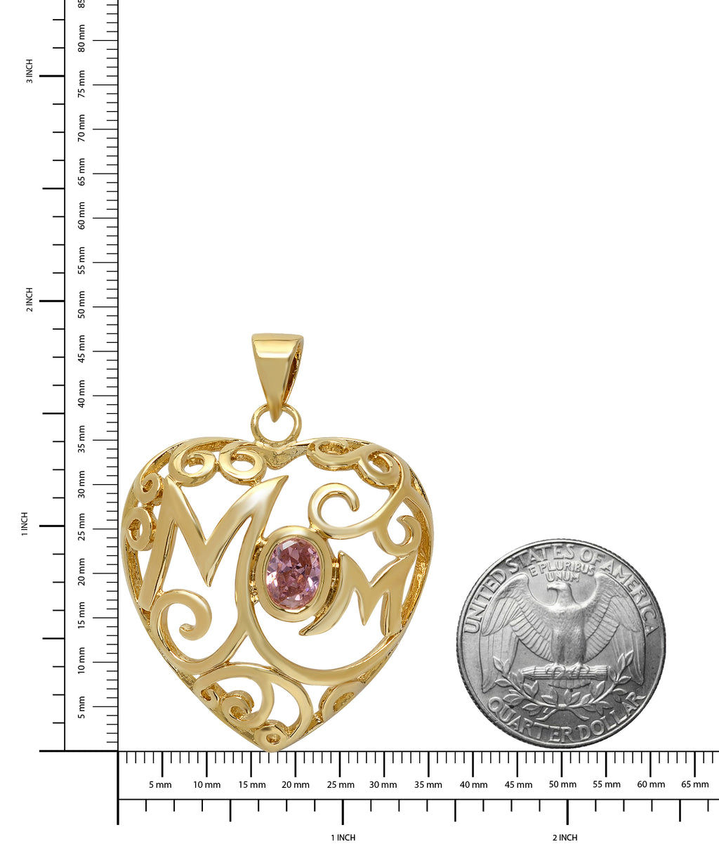 Gold Plated Open Scrolled Heart Pendant with Pink Oval CZ K356