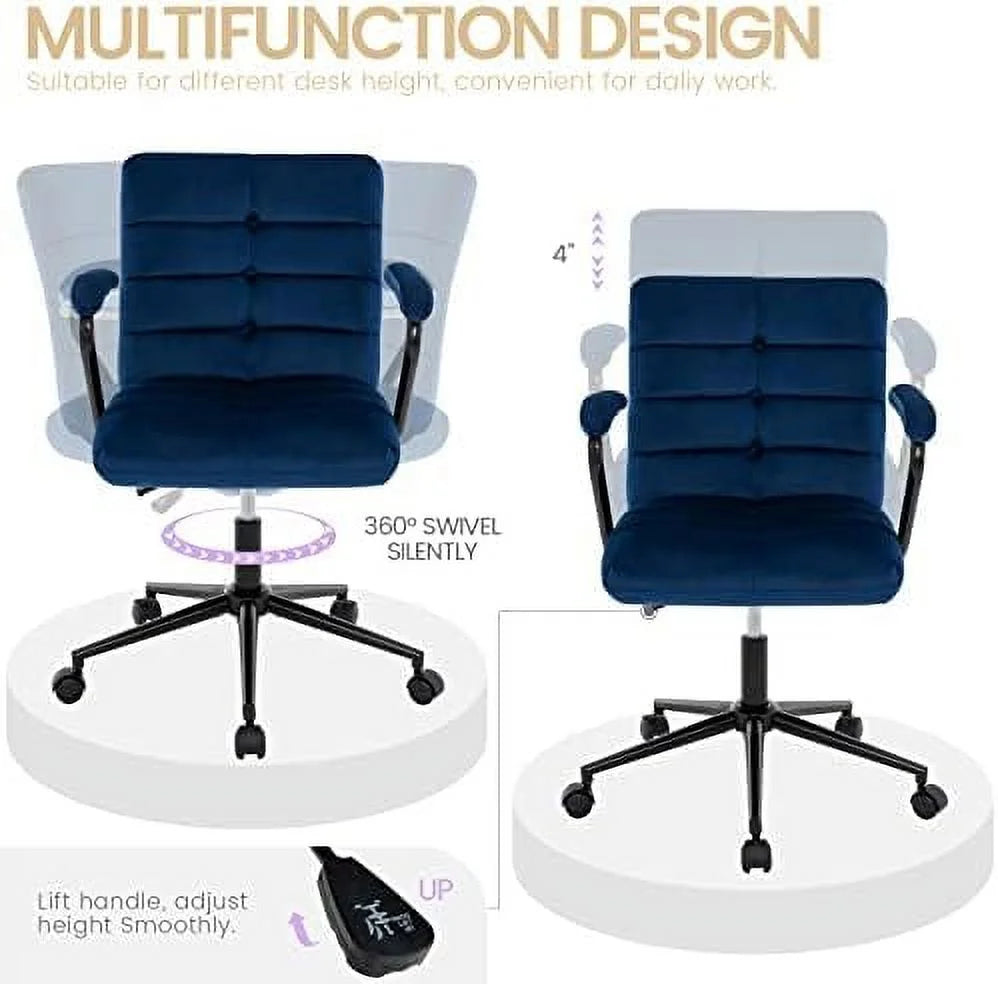 Velvet Upholstered Adjustable Swivel Task Chair with Wheels V627447