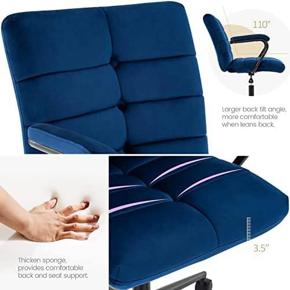 Velvet Upholstered Adjustable Swivel Task Chair with Wheels V627447