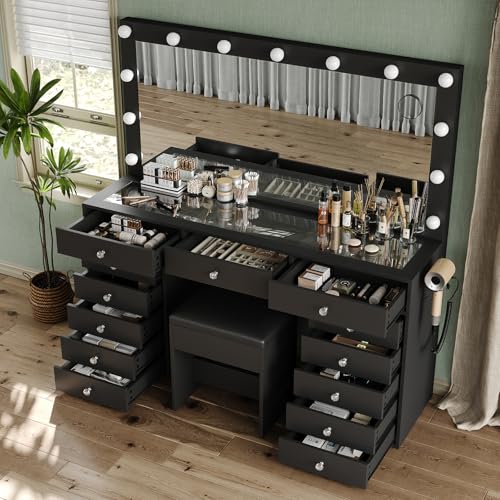 55'' Makeup Vanity with Lighted Mirror and Chair A489