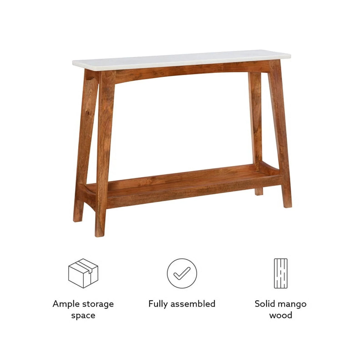 Brown Mango Wood and Marble Console Table T470109