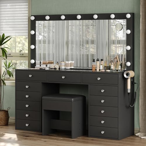 55'' Makeup Vanity with Lighted Mirror and Chair A489