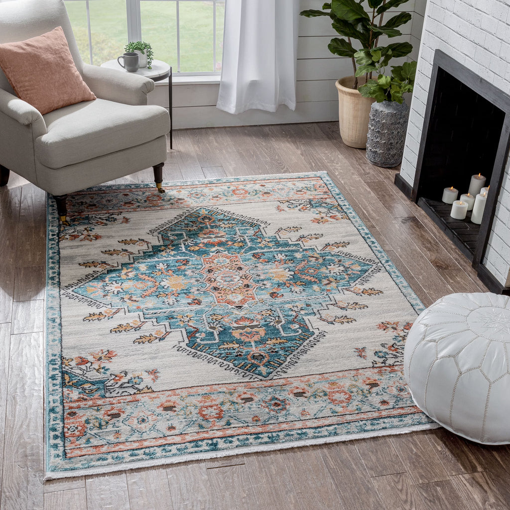 Blue Ivory Vintage Oriental Medallion Area Rug D87686