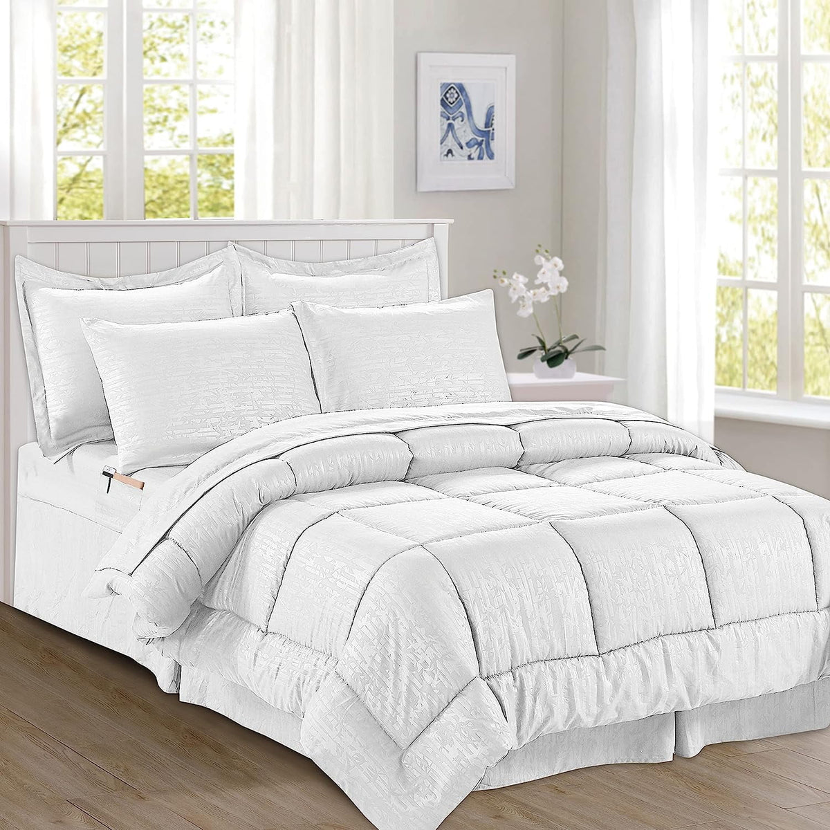 8-Piece Bamboo Comforter Set White Full/Queen Size D26432
