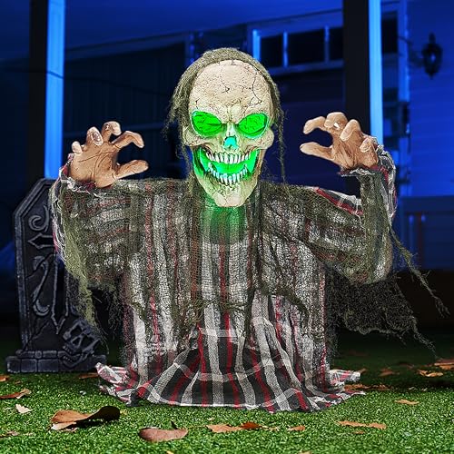 Animated Zombie Groundbreaker Skeleton Prop with Moving Arms & Green Light S377
