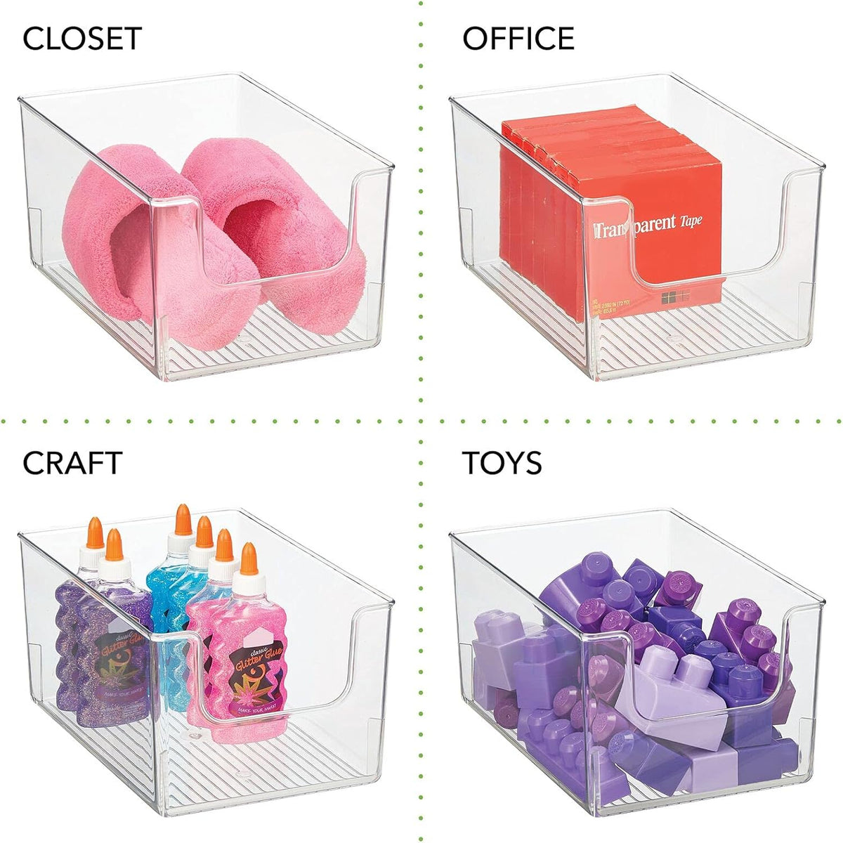 Clear Stackable Plastic Open Front Storage Organizer Bin Basket, 8 Pack N480
