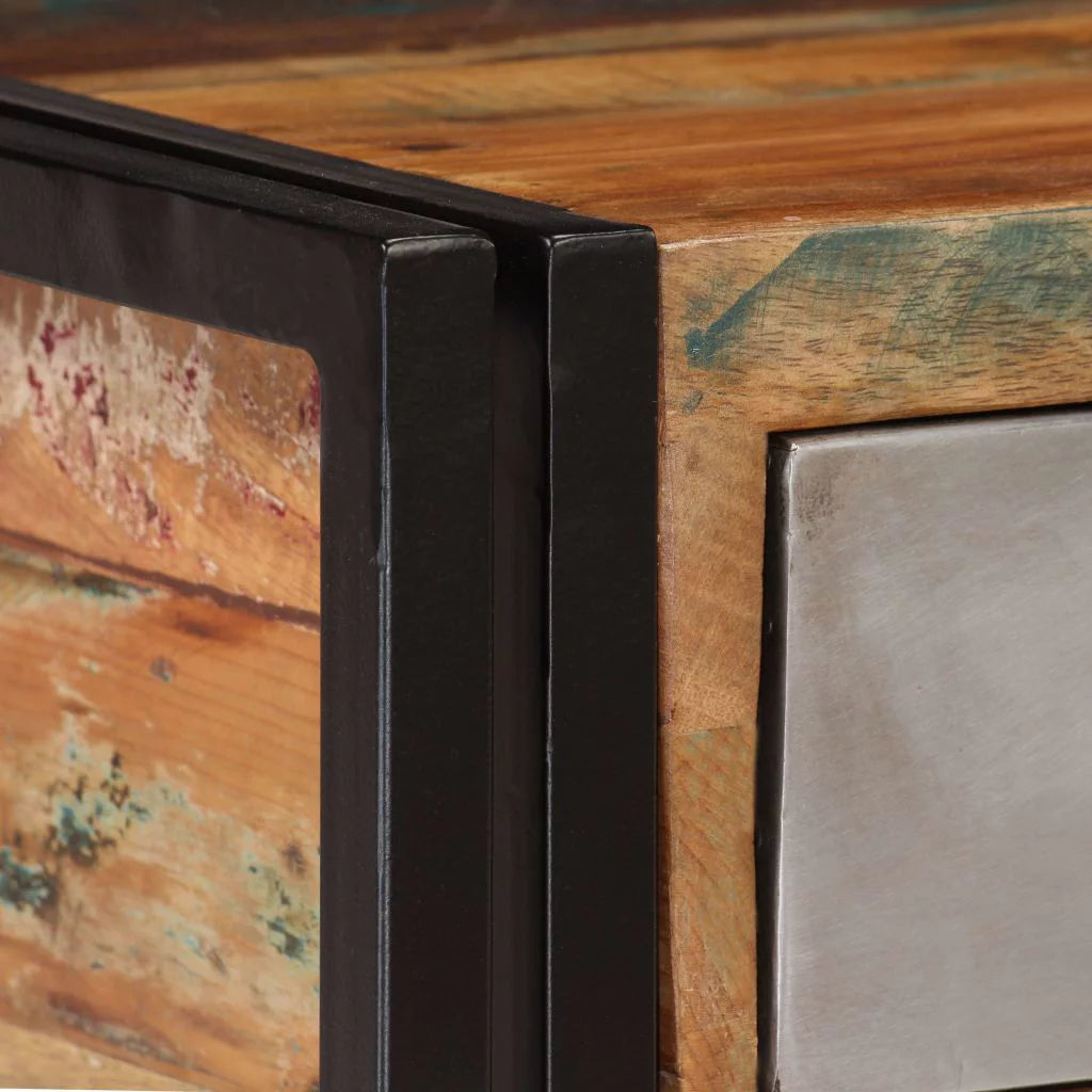 Coffee Table with 3 Storage Drawers Reclaimed Wood Steel Legs S19547