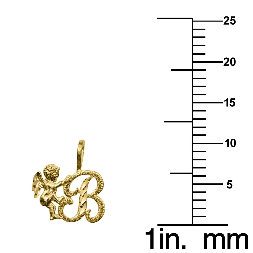 14K Yellow Gold Cherub Cursive Initial Letter 'B' Pendant E640