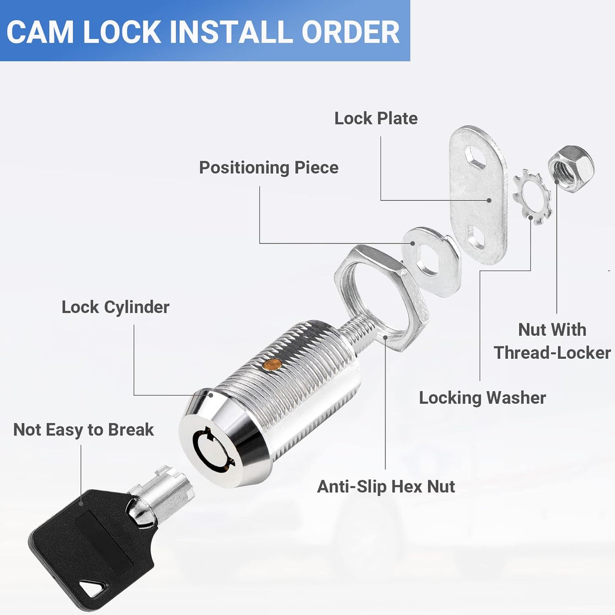 1-1/8 Inch Chrome Tubular Cam Lock 6 Pack J875118
