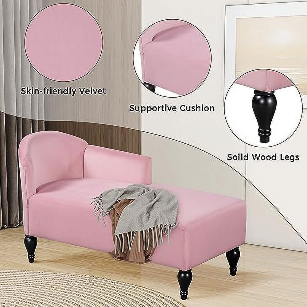 White Vintage Velvet Chaise Lounge Chair with Solid Wood Legs H8970