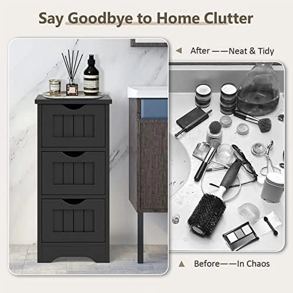 Black 3 Drawer Wooden Bathroom Cabinet G108