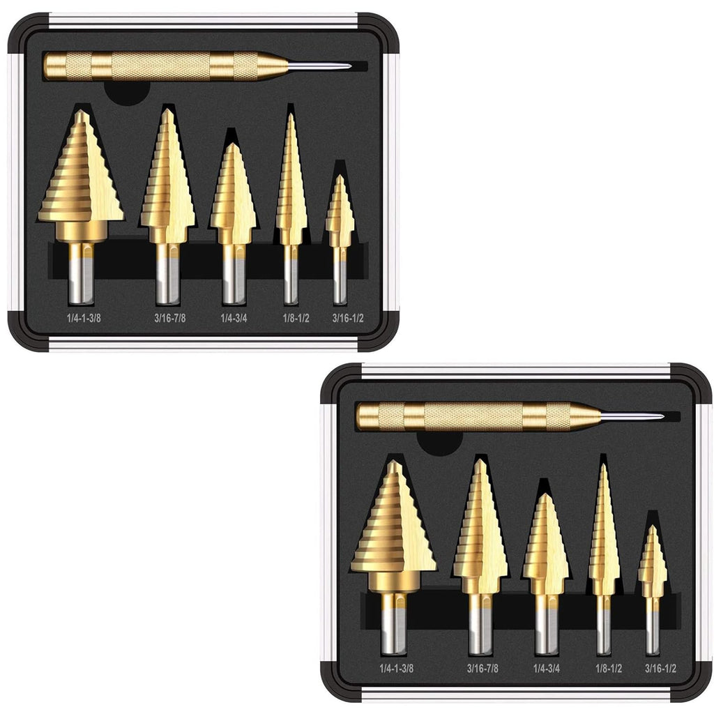 Step Drill Bit Set with Automatic Center Punch, 50 Sizes, 2 Pack L6485