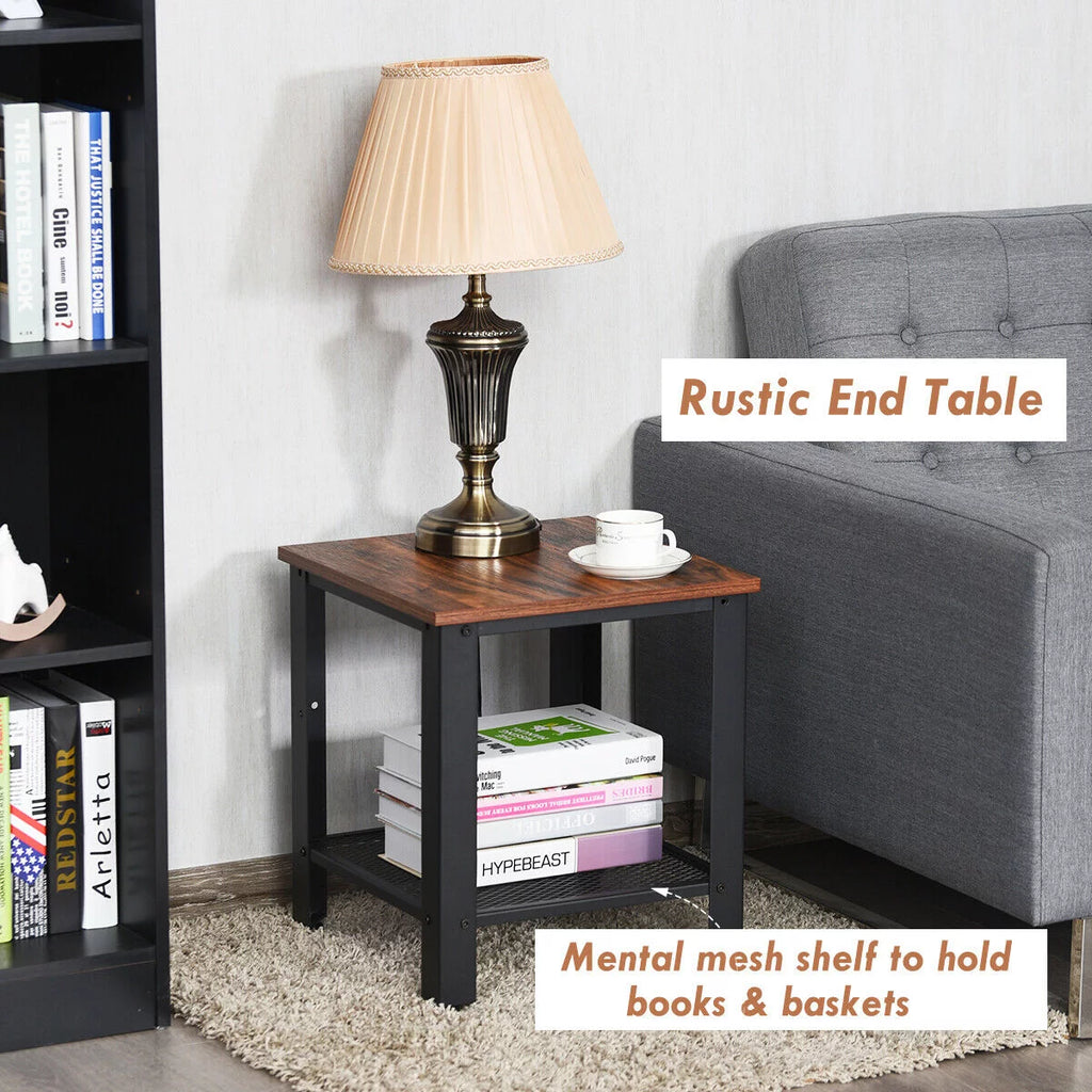 Black 2-Tier Side Table with Storage Shelf V7766