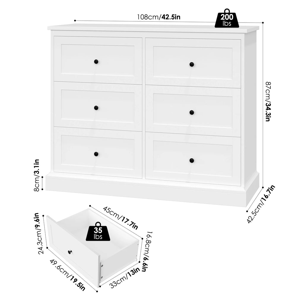 White 6 Drawer Wood Dresser G670179