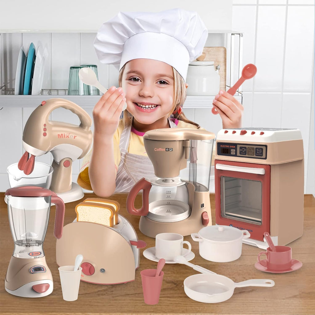 Toy Kitchen Set with Blender, Coffee Maker, Mixer and Toaster D7410