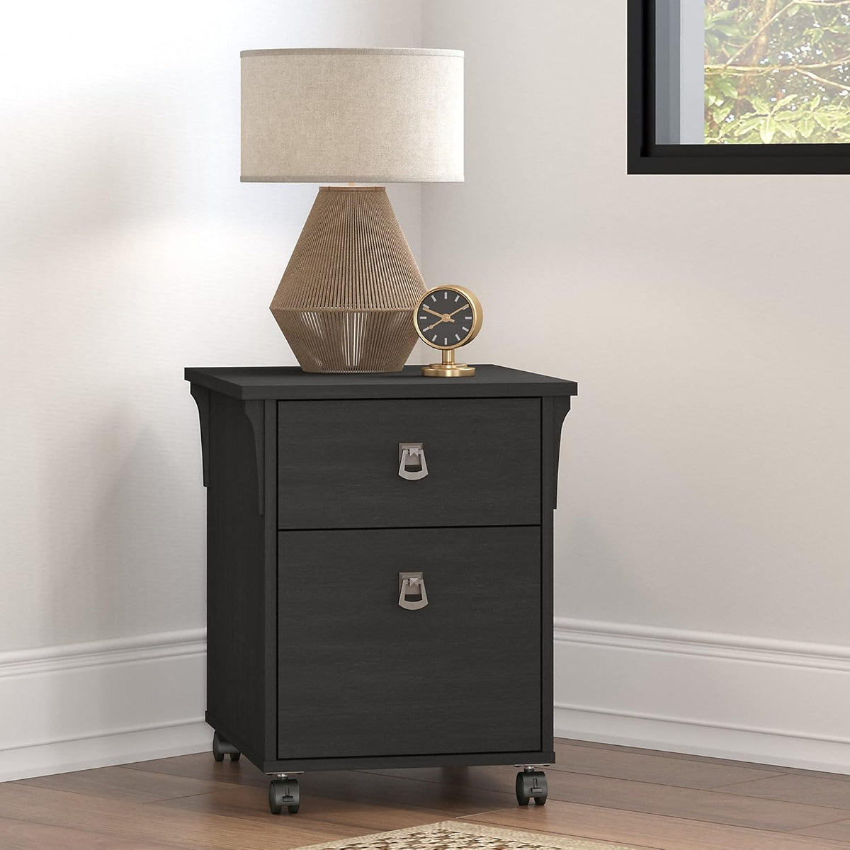 Vintage Black 2 Drawer Mobile File Cabinet R464