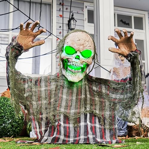 Animated Zombie Groundbreaker Skeleton Prop with Moving Arms & Green Light S377