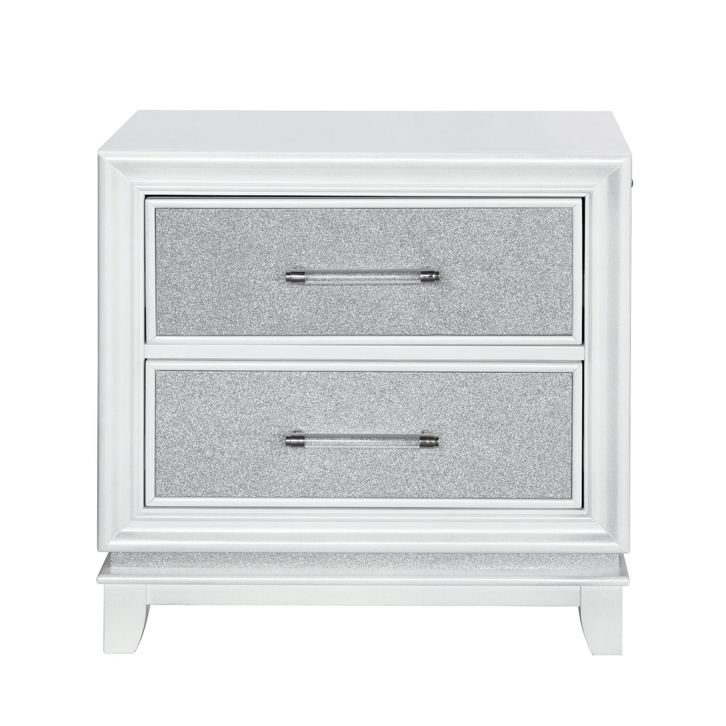 Queen 4-Piece Bedroom Set with LED Lights, Tufted Bed, Dresser, Mirror, and Nightstand in Pearlized White Y60303