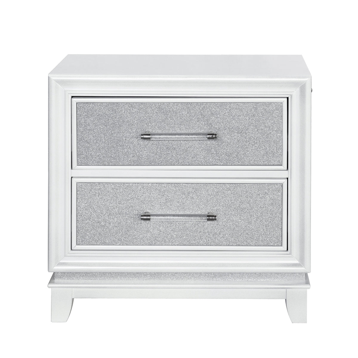 Queen 4-Piece Bedroom Set with LED Lights, Tufted Bed, Dresser, Mirror, and Nightstand in Pearlized White Y60303