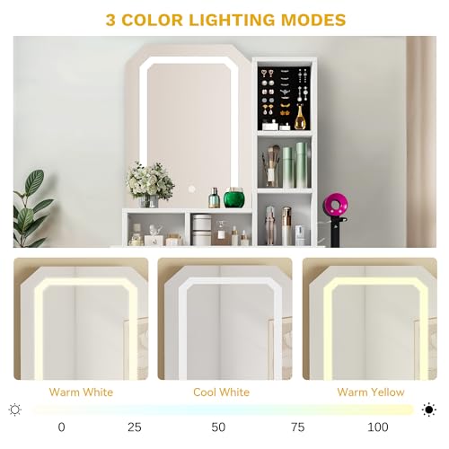 White Vanity Desk Set with LED Mirror and 11 Drawers H185