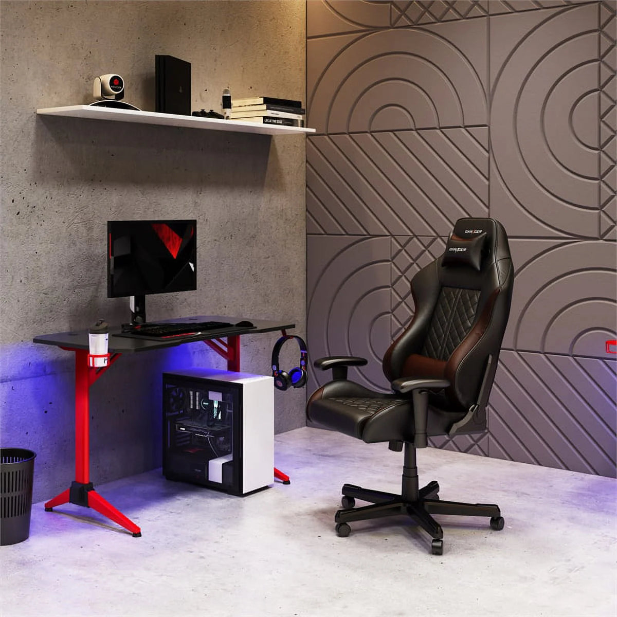 Black Engineered Wood Gaming Desk with LED Lights Z47144