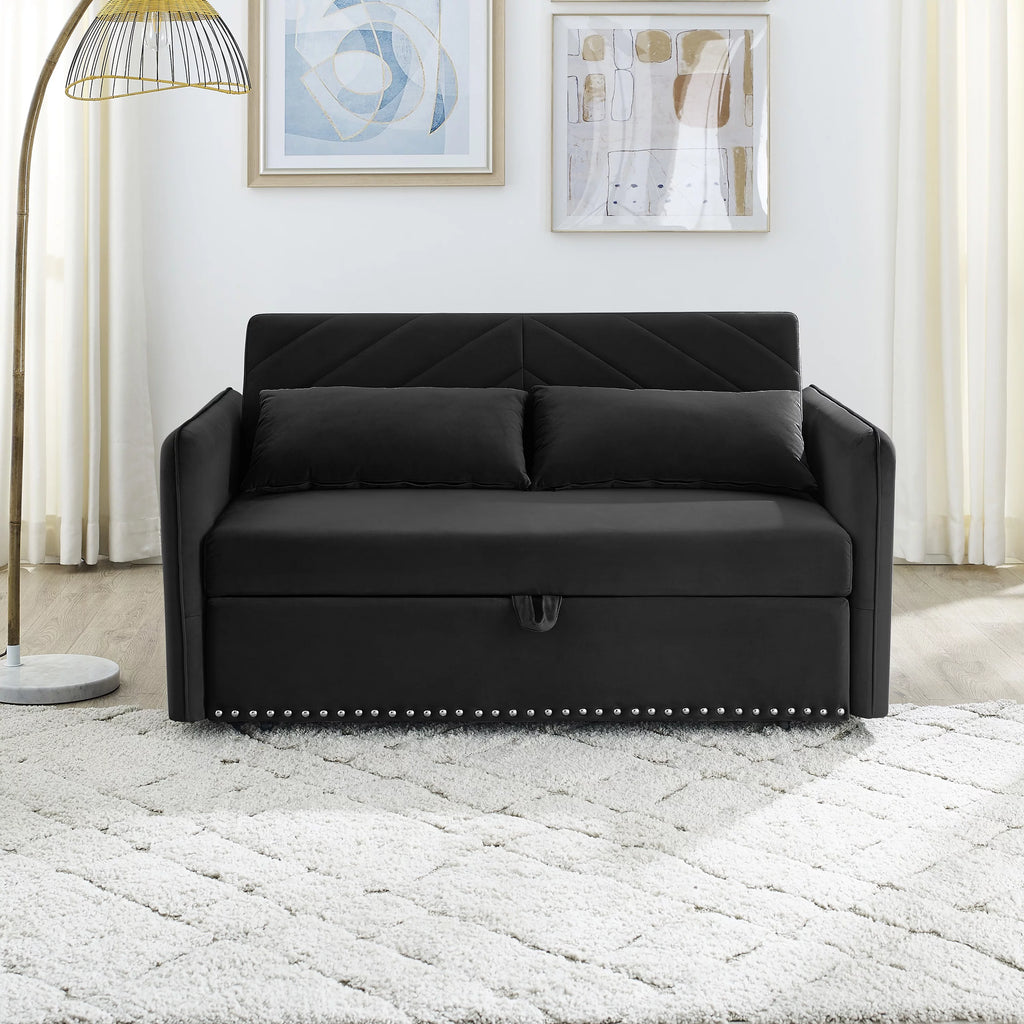 Black Velvet 3 in 1 Sleeper Sofa Couch Bed with 2 USB Ports L86773