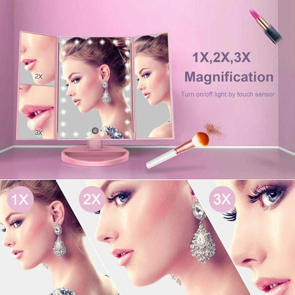 Trifold Makeup Vanity Mirror with Lights W8951