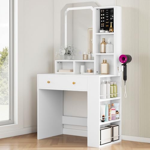 White Vanity Desk Set with LED Mirror and 11 Drawers H185