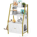 Gold White Wooden Cat Litter Box Enclosure with Shelves N4096