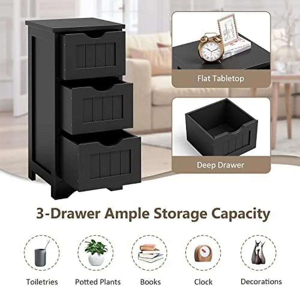 Black 3 Drawer Wooden Bathroom Cabinet G108