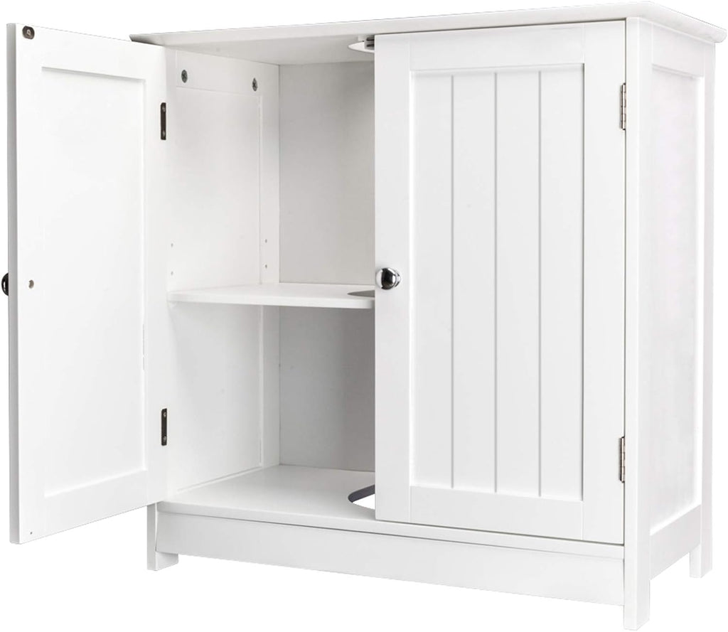 White Floor Pedestal Bathroom Storage Cabinet with 2 Doors H753