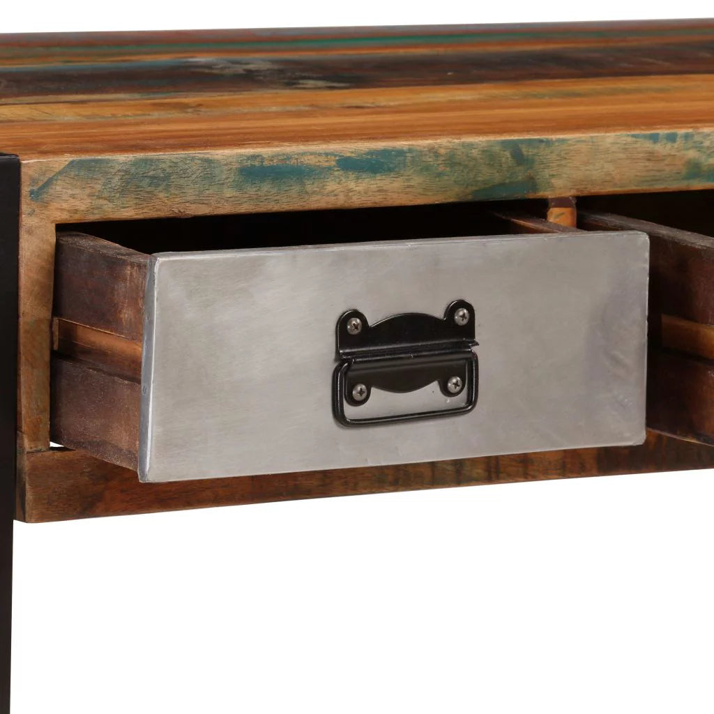 Coffee Table with 3 Storage Drawers Reclaimed Wood Steel Legs S19547