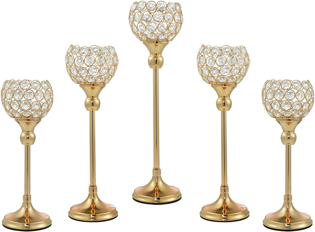 Gold Crystal Candle Holder, 5Pcs Tea Light Candlestick Holders Y58681