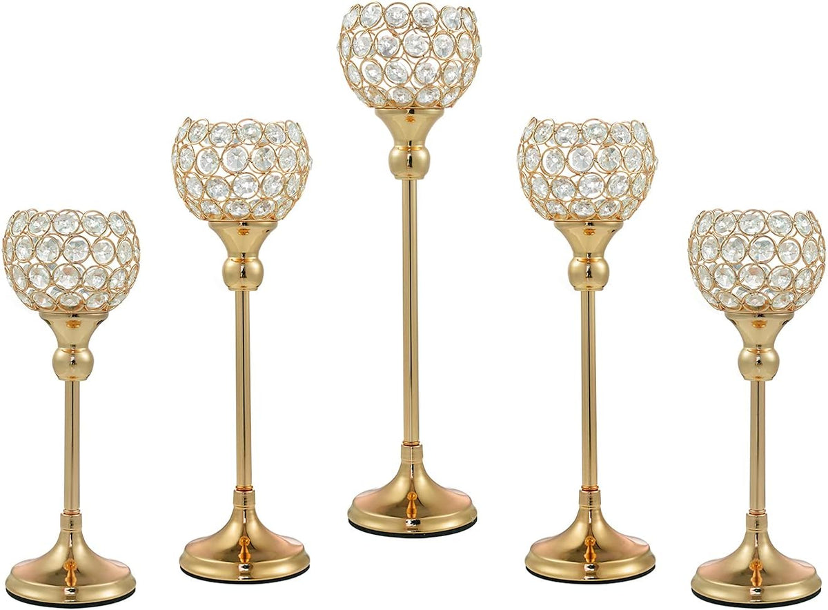 Gold Crystal Candle Holder, 5Pcs Tea Light Candlestick Holders Y58681