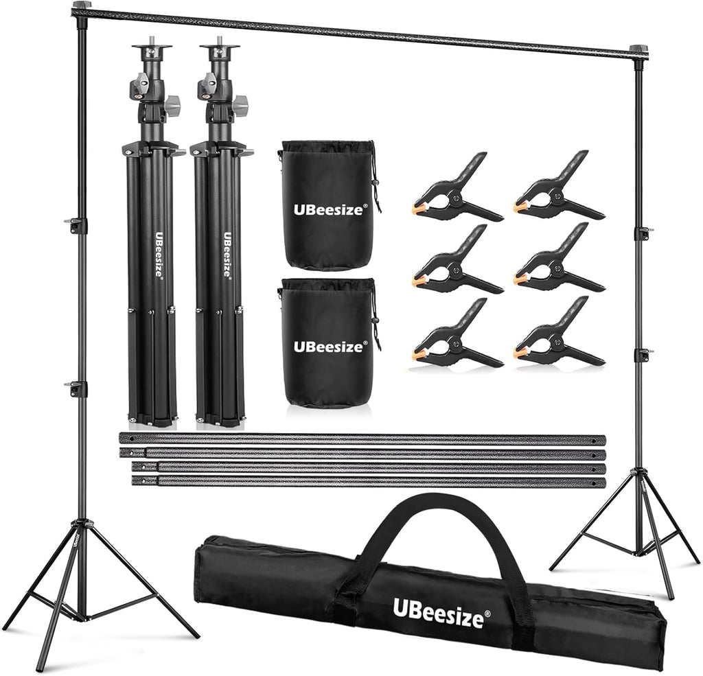Photo Backdrop Stand System Kit, 7 x 10 ft Adjustable with Clamps, Crossbars, Sandbags, Carrying Bag A95204