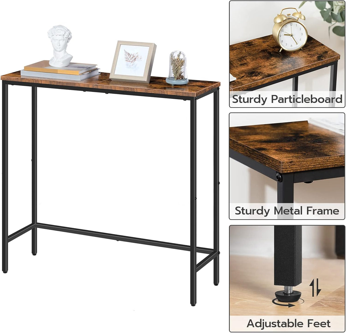 Rustic Brown and Black Narrow Console Table with 2 Fabric Drawers L25570