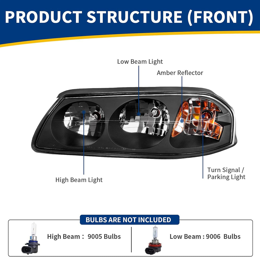 Headlight Assembly Compatible with 2000-2005 Chevy Impala Z31598