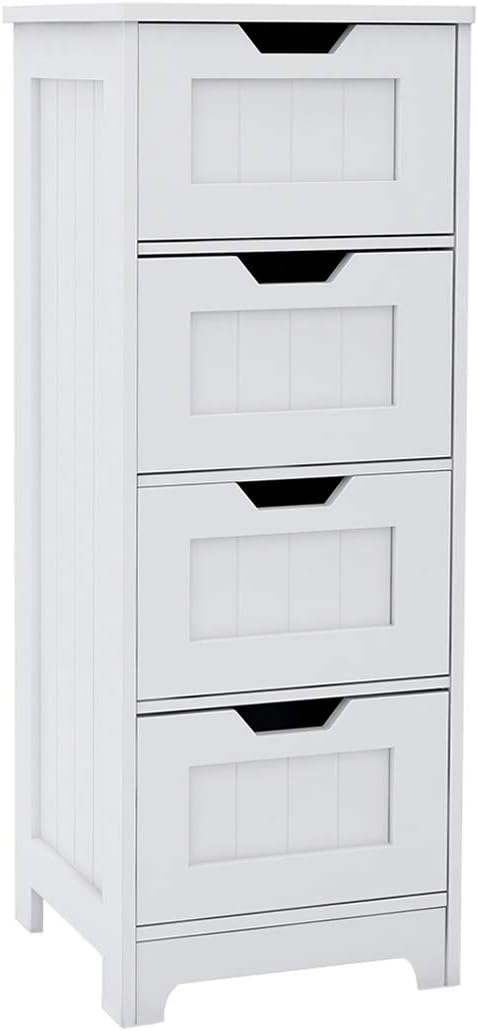 White Freestanding Storage Cabinet with 4 Drawers G417