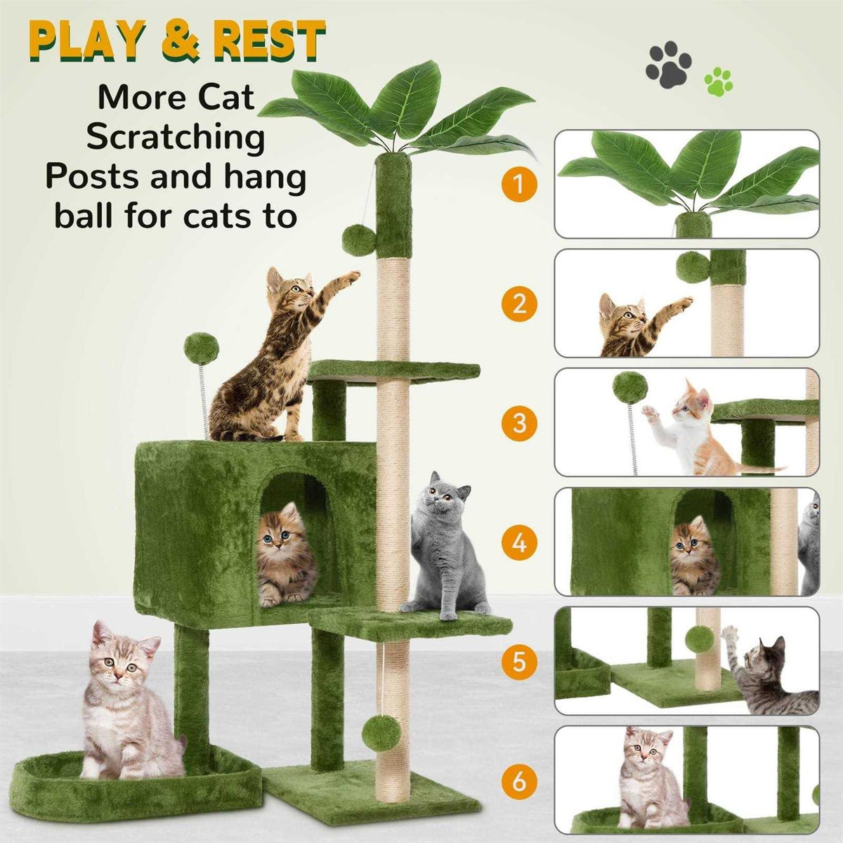52in Cat Tree with Scratching Posts Plush Perch V1731