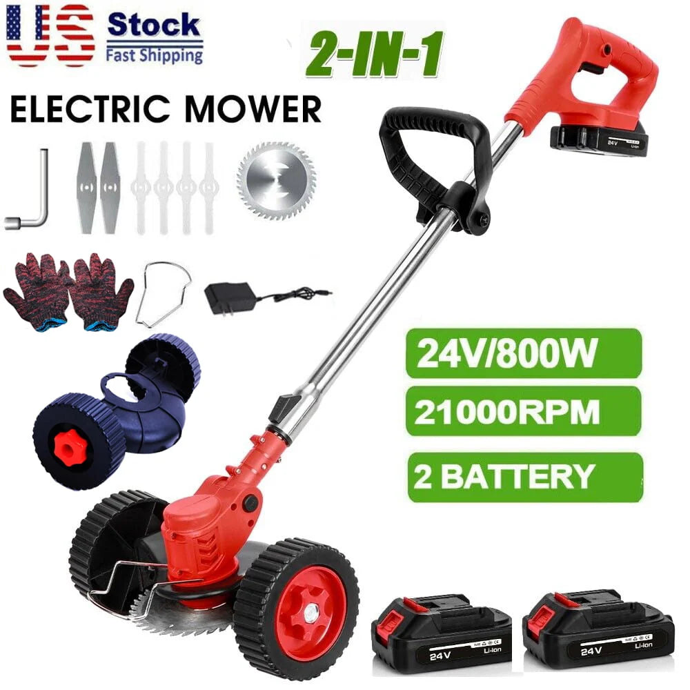 24V 650W Cordless Electric Lawn Mower and Grass Trimmer with Batteries Y97944