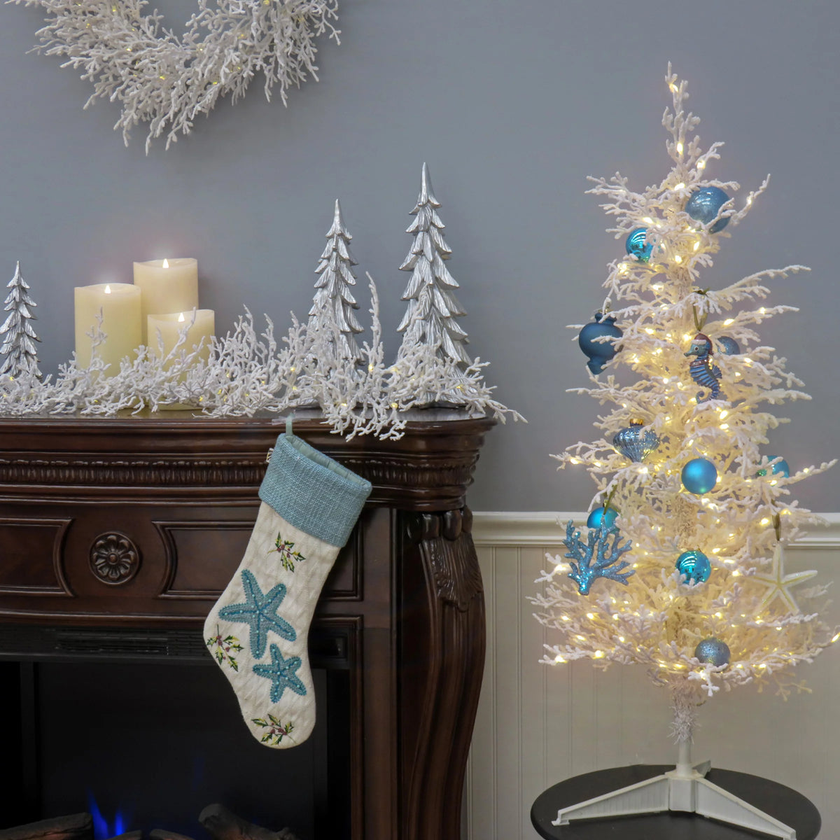 Pre-Lit Coral Artificial Tree with Warm White LED Lights 48in Y593745