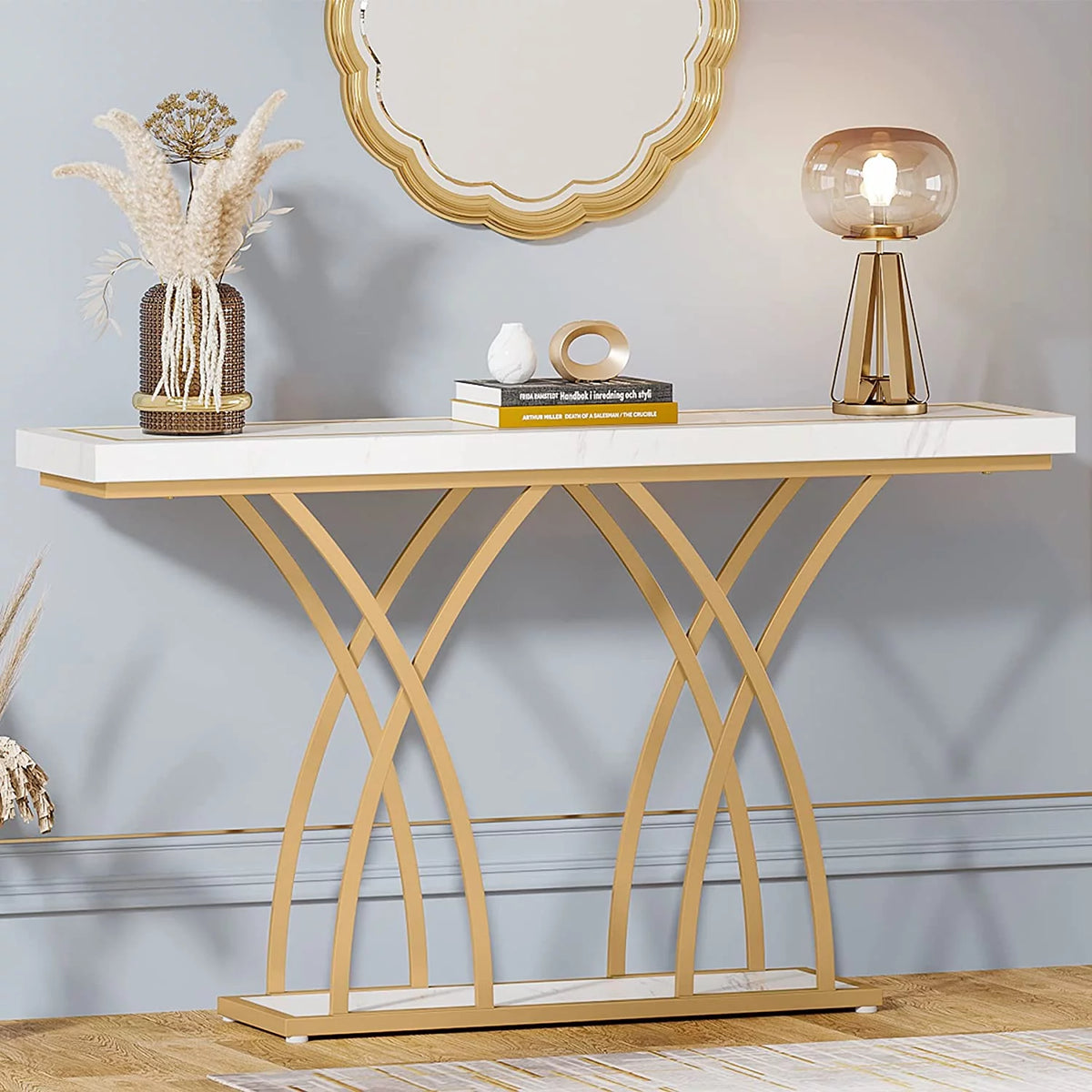55" Gold Faux Marble Console Table D67493