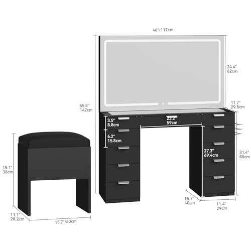 White Vanity Desk Set with LED Mirror and 11 Drawers H185
