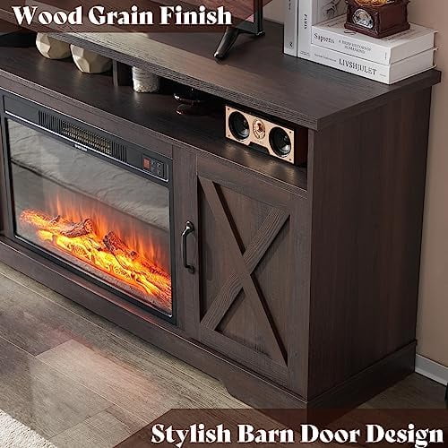 Farmhouse 63" Wood TV Stand with Fireplace M628